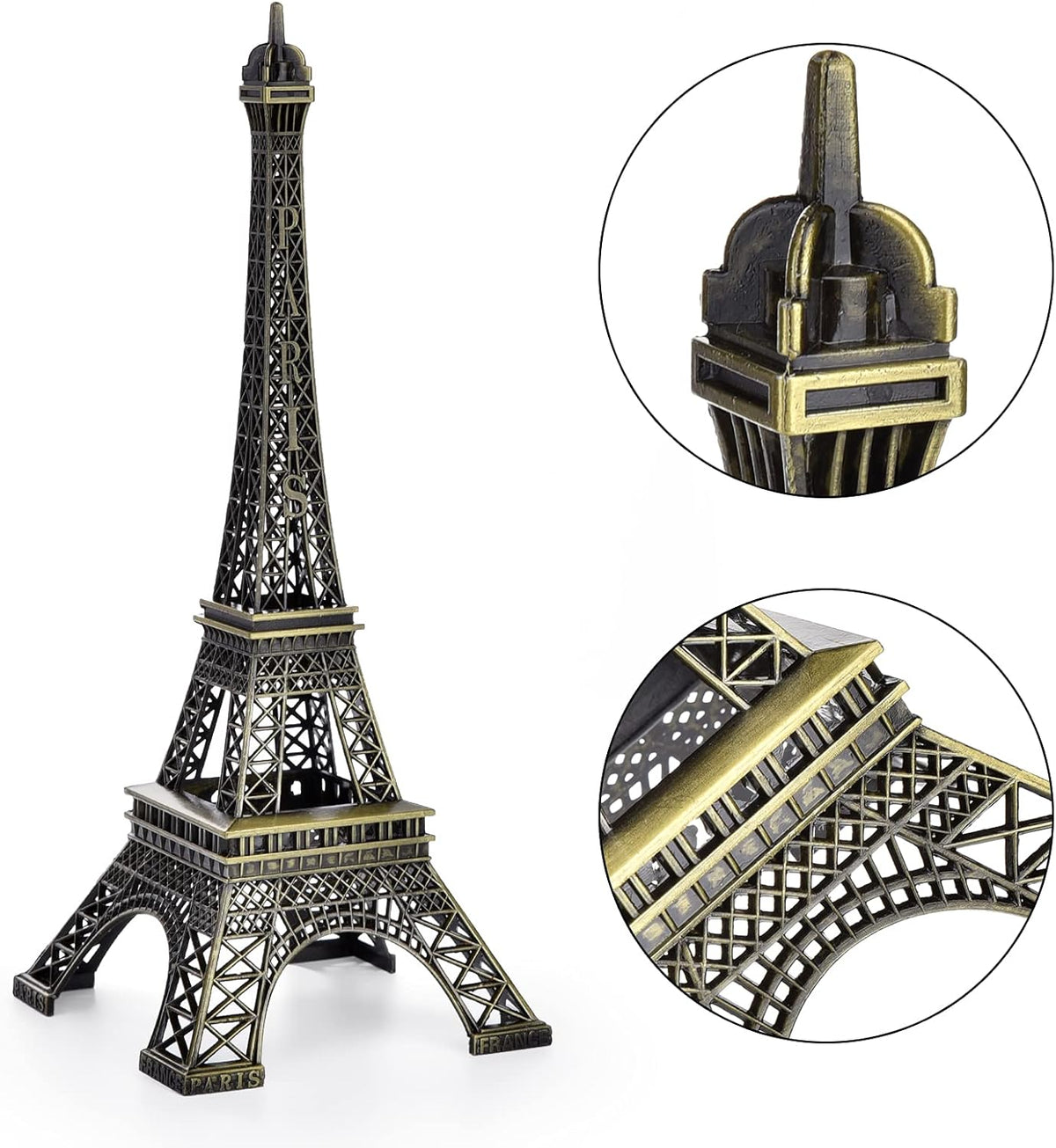 ESHATO Bronze Metal Eiffel Tower Statue, 10inch Decorative Figurine Replica Stand Holder for Cake