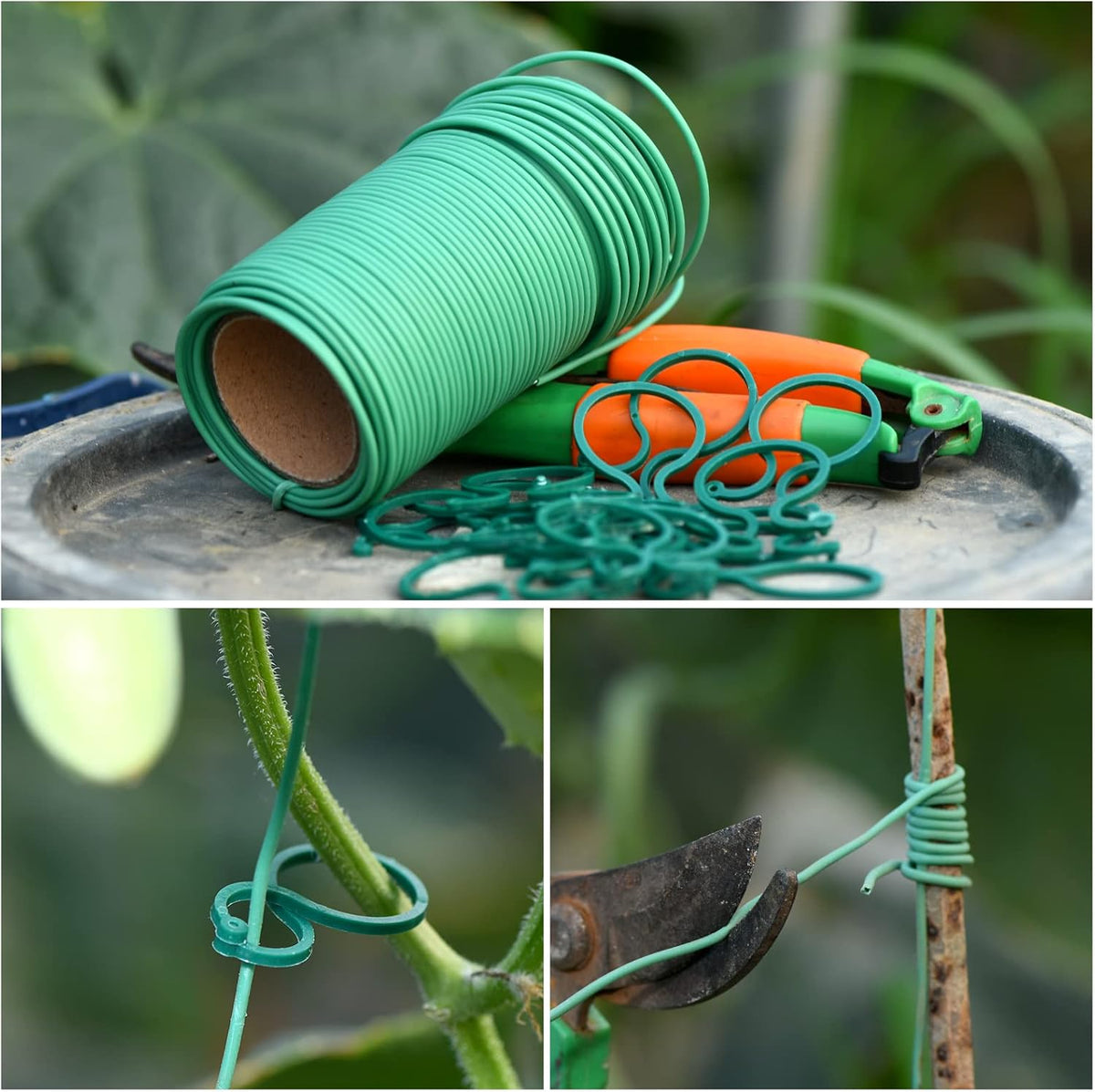 118ft Soft Green Twist Garden Ties with 20PCS Clips for Plants - 2mm Diameter