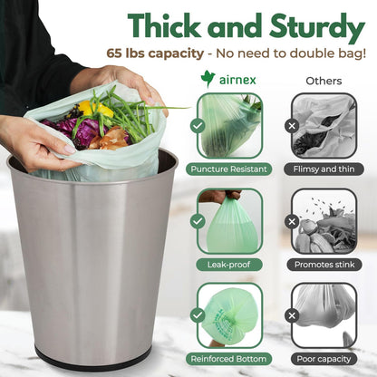 Compost Bags for Countertop Bin -Compostable Trash Bags made of Cornstarch - Leakproof & Tear