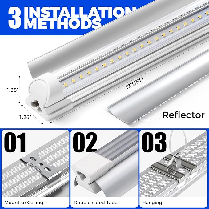 Barrina T8 Grow Lights for Indoor Plants, 5000K White Full Spectrum Grow Light Strip, 60W(4 x 15W)