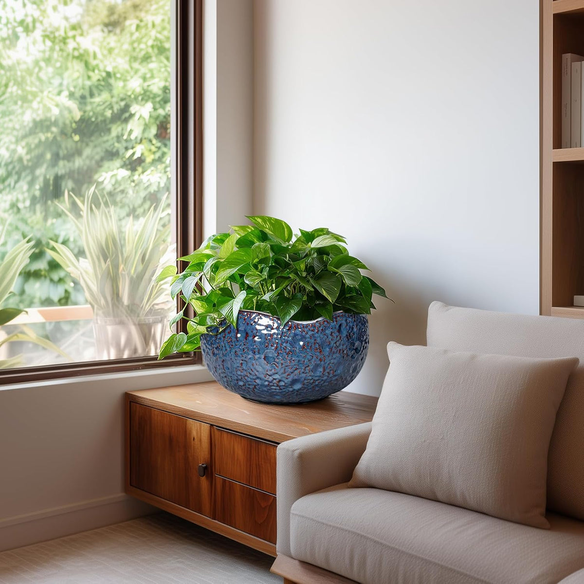 10 Inch Plant Pot - Ceramic Planter for Indoor Outdoor, Round Bonsai Pots, Decorative Flower Pots