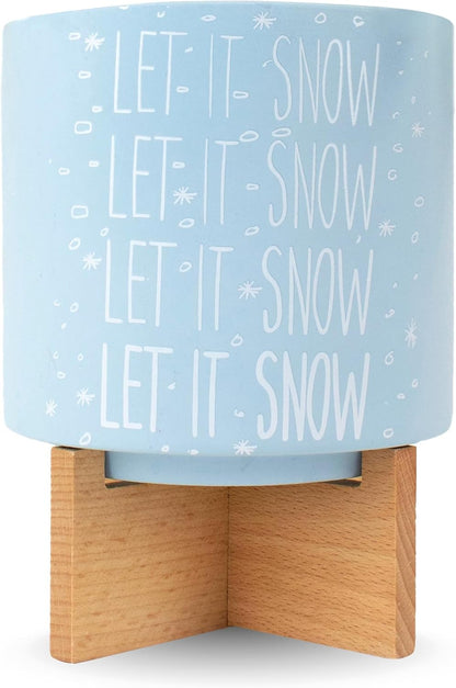 Ceramic Holiday Planter Pot, Let it Snow Design, Powder Blue & White, Holds 4" House Plant or