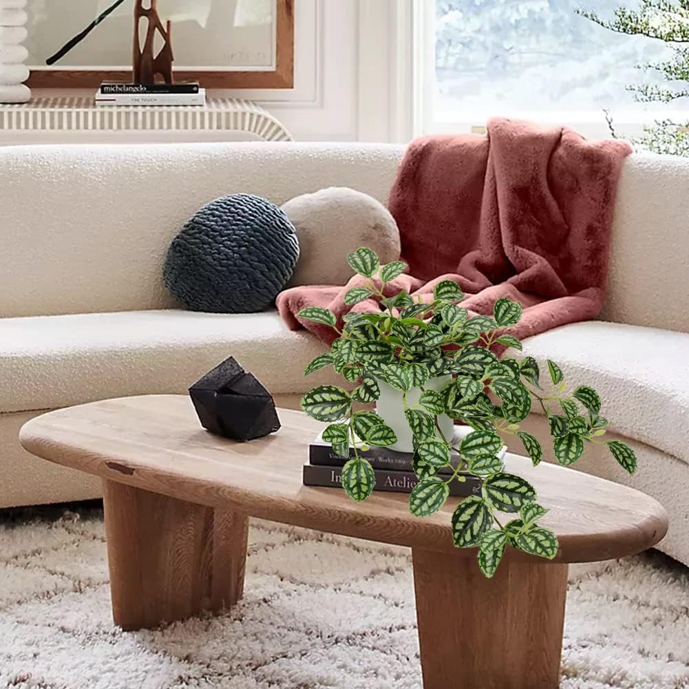 Fake Hanging Plants, 20 Inch Artificial Ivy Plant in Ceramic Pot Faux Watermelon Peperomia Trailing