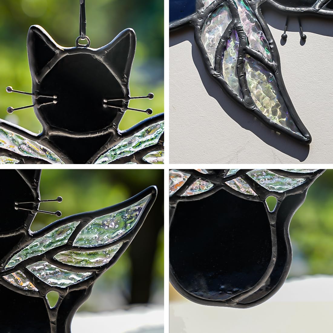 Black Angel Cat Memorial Gifts for Cat Lover,Stained Glass Window Hanging,Angel Wing Black Cats