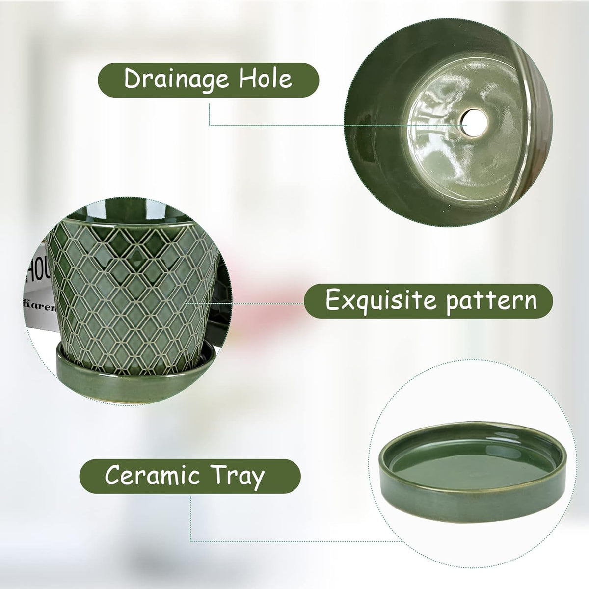 EFISPSS Flower Planter –5 inch Ceramic Plant Pots with Drainage Hole and Ceramic Tray - Gardening