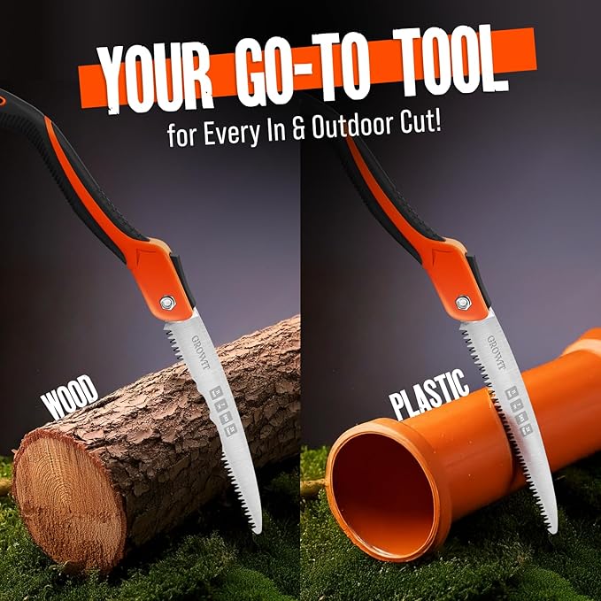 GROWIT Folding Camping saw 11 Inch - Heavy Duty Pruning Saw with Triple-Cut SK5 Blade, 7 TPI Razor