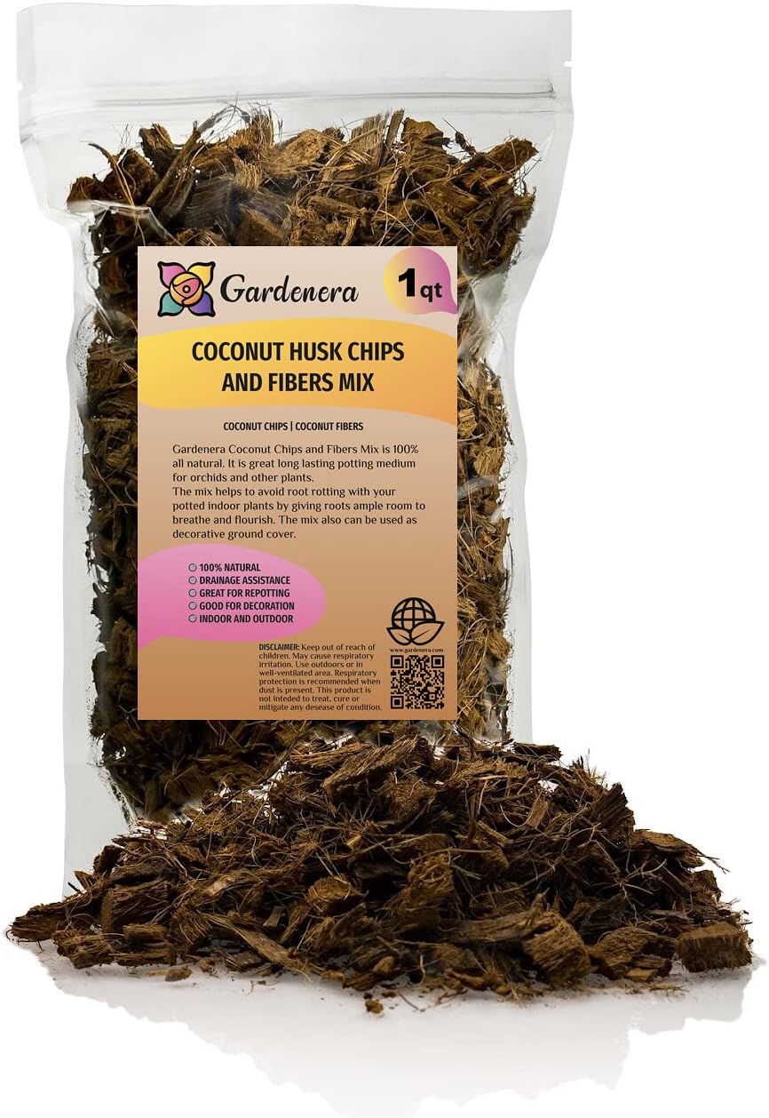 Premium Coconut Husk Chips and Fibers Mix for Orchids, Houseplant, Monstera and Fiddle Leaf Fig by