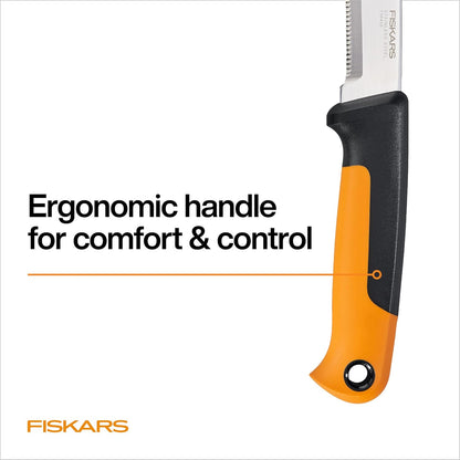 Fiskars Harvesting Knife with Serrated Edge, Gardening Hand Tool with Flat Tip Blade and Sheath