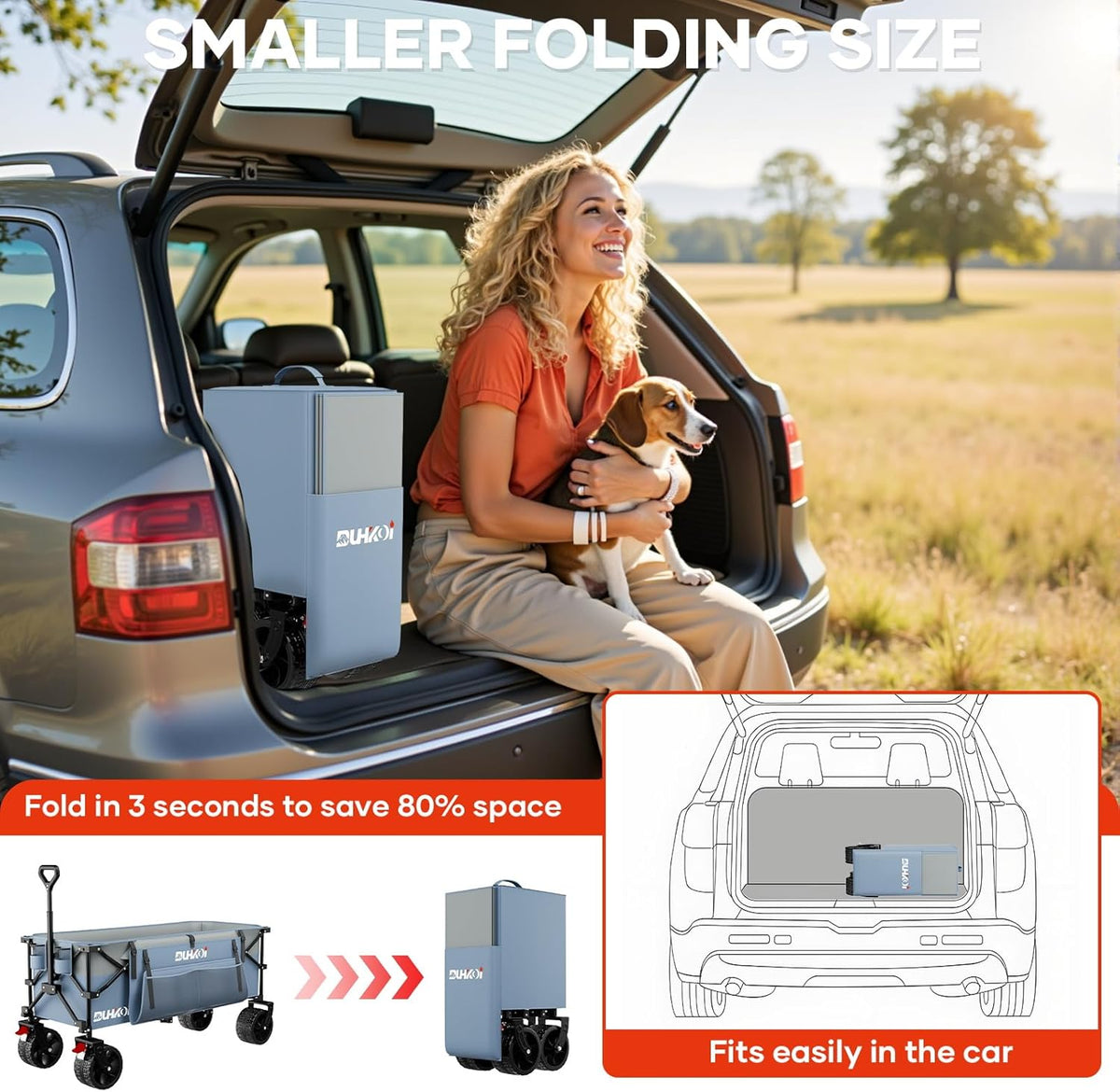 49" L Collapsible Foldable Extended Wagon with 500lbs Weight Capacity,300L Heavy Duty Beach