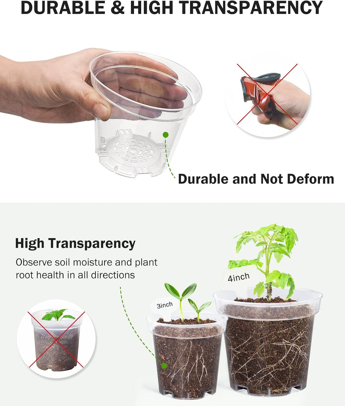 homenote Clear Nursery Pots for Plants,3 Inch Plant Pot for Planting Plastic Seedling with Drainage
