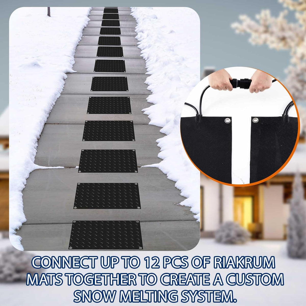 Riakrum 2 Pcs Heated Snow Melting Mats Outdoor, 20 x 30 in Winter Anti-Slip Heated Rubber Mat for