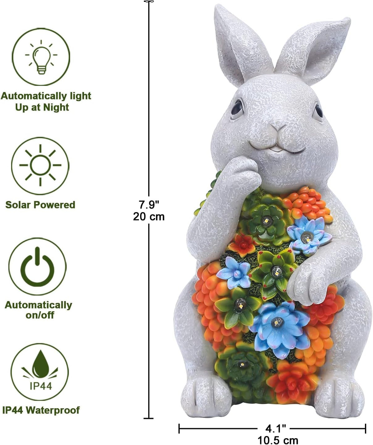Nacome Garden Outdoor Statues Bunny with Succulent and 7 LED Lights – Lawn Decor for Patio