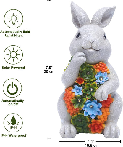 Nacome Garden Outdoor Statues Bunny with Succulent and 7 LED Lights – Lawn Decor for Patio