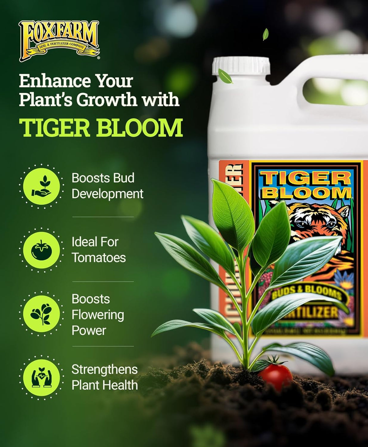 FoxFarm Tiger Bloom Liquid Fertilizer Concentrate - Fast Acting Formula for Vicious Growth with