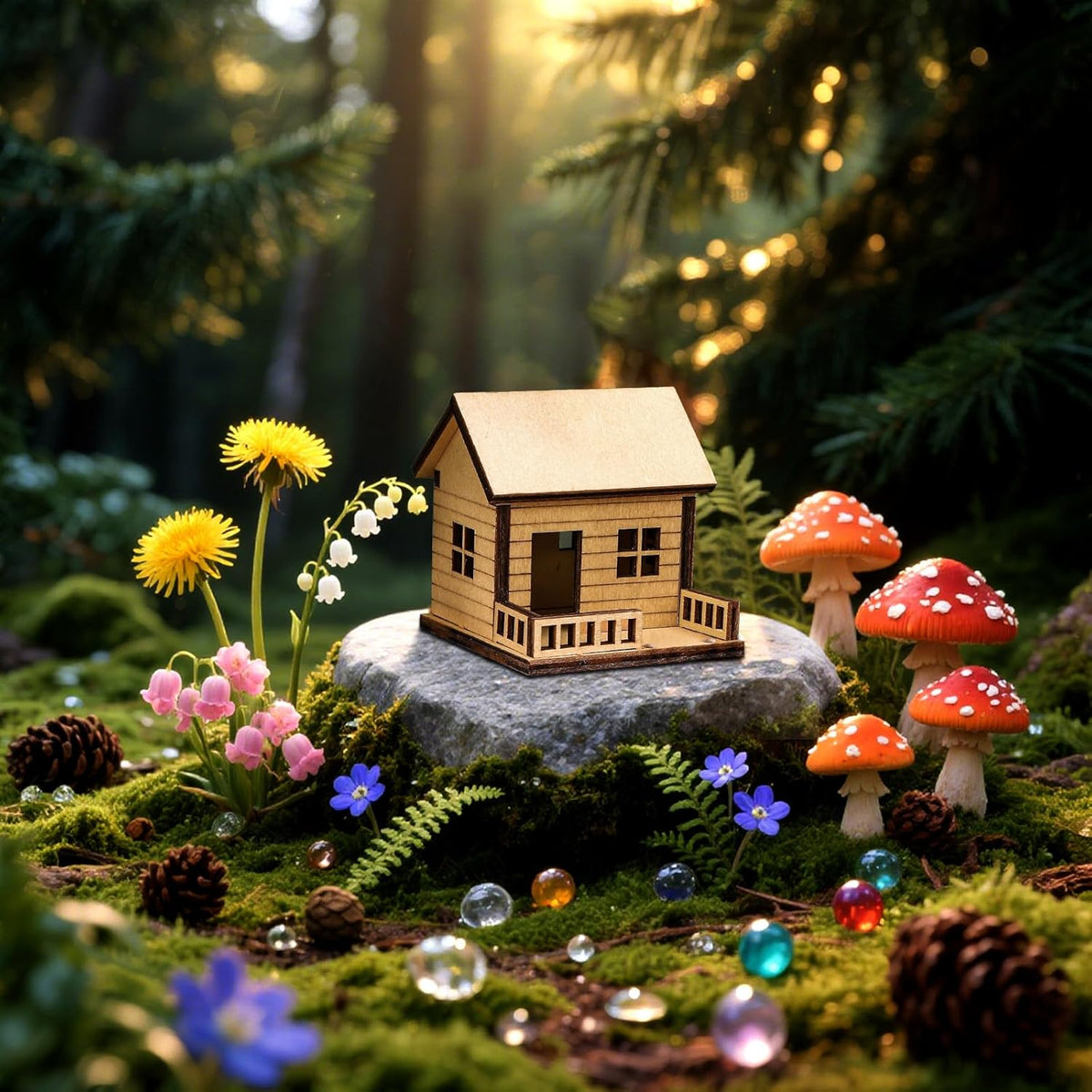 Mini Wooden Treehouse with Ladder – Plant Mini Treehouse, Miniature Flower Pot Tree House, Fairy