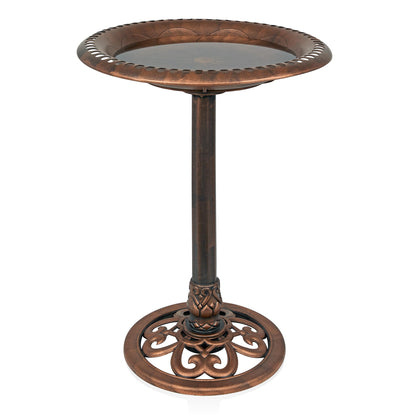 Alpine Corporation | 28" Bronze Outdoor Pedestal Birdbath with Scrollwork Base and Ground Stakes