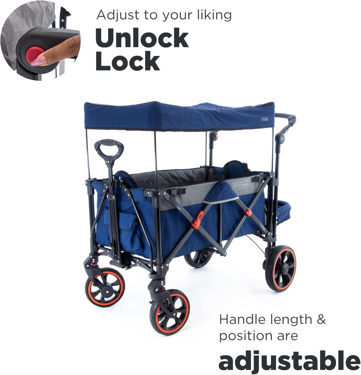 Creative Outdoor Push Pull All-Terrain Collapsible Folding Stroller Wagon for Kids, 150lbs Weight
