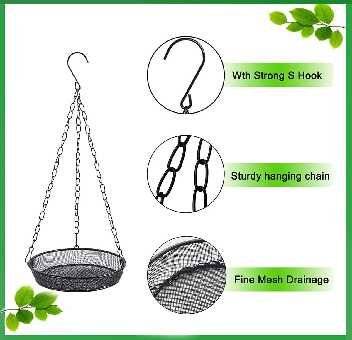 Bird Feeder, Hanging Bird Feeders for Outdoors Metal Mesh Birdfeeder Tray