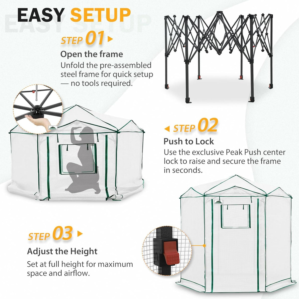 EAGLE PEAK 6.6x6.6 ft Hexagon Pop up Greenhouse, Portable Walk-in Grow Tent for Seed Starting
