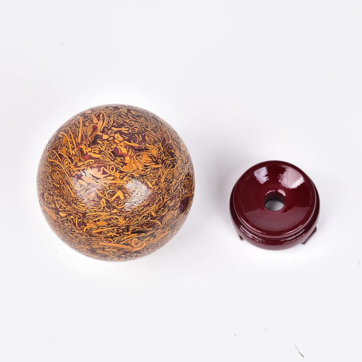 JIC Gem Real Natural Large Crystal Sphere Ball with Wooden Stand for Fengshui Golden Jade Healing