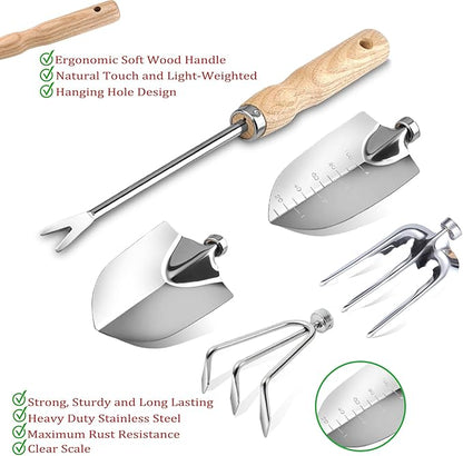 14 PCS Garden Tool Set with Soil Moisture Meter, Stainless Stell Heavy Duty Gardening Hand Tools
