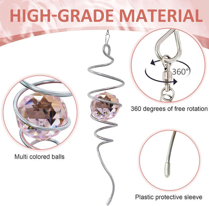 Gazing Ball Spiral Tail with Pink Crystal Orb | Sparkling Wind Spinner Stabilizer, Sun Catcher