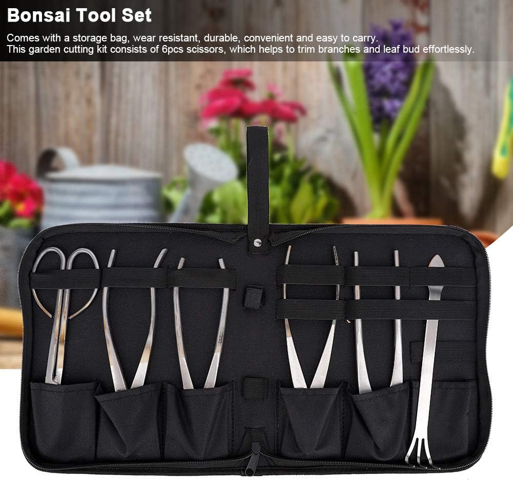 Bonsai Tools Set, 6pcs Stainless Steel Bonsai Garden Plant Tree Scissors Trimming Cutting Tool Set
