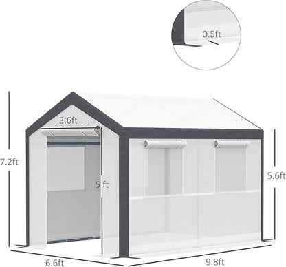 Outsunny 10' x 7' x 7' Greenhouse, Walk-in Outdoor Tunnel Green House with PE Cover, Steel Frame, 2