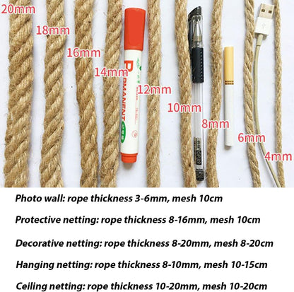 Natural Jute Hemp Rope Net,8mm Thick Safety Anti-Fall for Children Pet,Balcony Stairs Garden