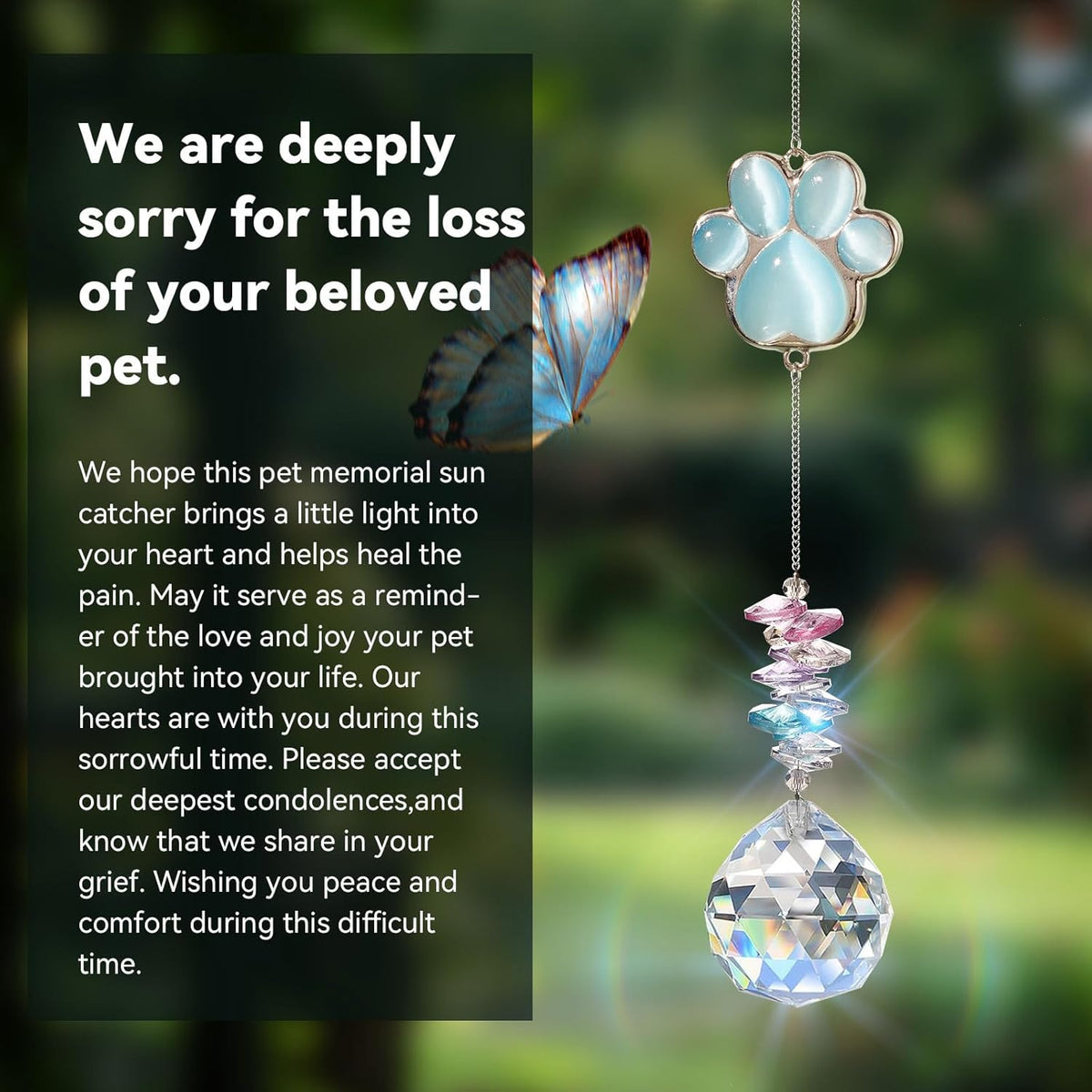 Pet Memorial Suncatcher - Dog Paw Memorial Gifts, Pet Loss Crystal Prisms Rainbow Maker, Lost of