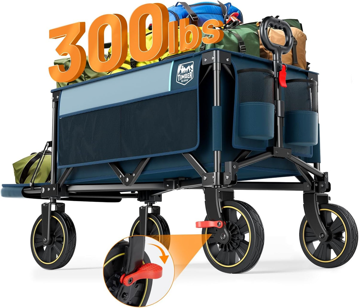 Timber Ridge 49" Extra Long Collapsible Folding Wagon with Tailgate and Brakes, 300lbs Heavy Duty