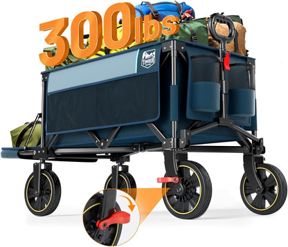 Timber Ridge 49" Extra Long Collapsible Folding Wagon with Tailgate and Brakes, 300lbs Heavy Duty
