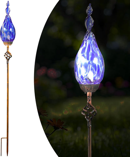 Solar Garden Lights Outdoor, Decorative LED Flame Garden Stakes, Hand Blown Glass and Outdoor