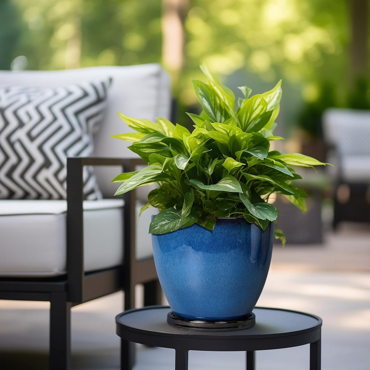 8 Inch Planter - Ceramic Plant Pot with Drainage Hole and Tray Round Planter Modern Flower Pot for