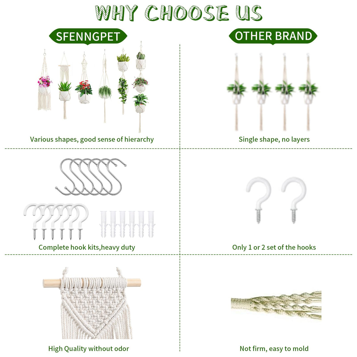 SFENNGPET Macrame Plant Hangers, 6Pack Hanging Planters for Indoor Plants