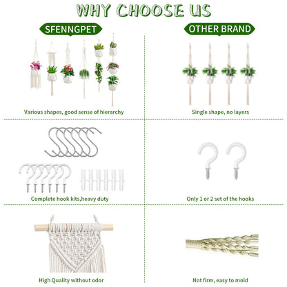 SFENNGPET Macrame Plant Hangers, 6Pack Hanging Planters for Indoor Plants