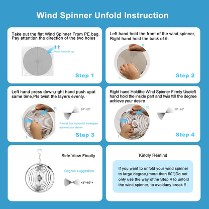 Hanging Wind Spinner Outdoor Metal Decorations, Silver Wind Spinners for Yard and Garden,3D Mirror