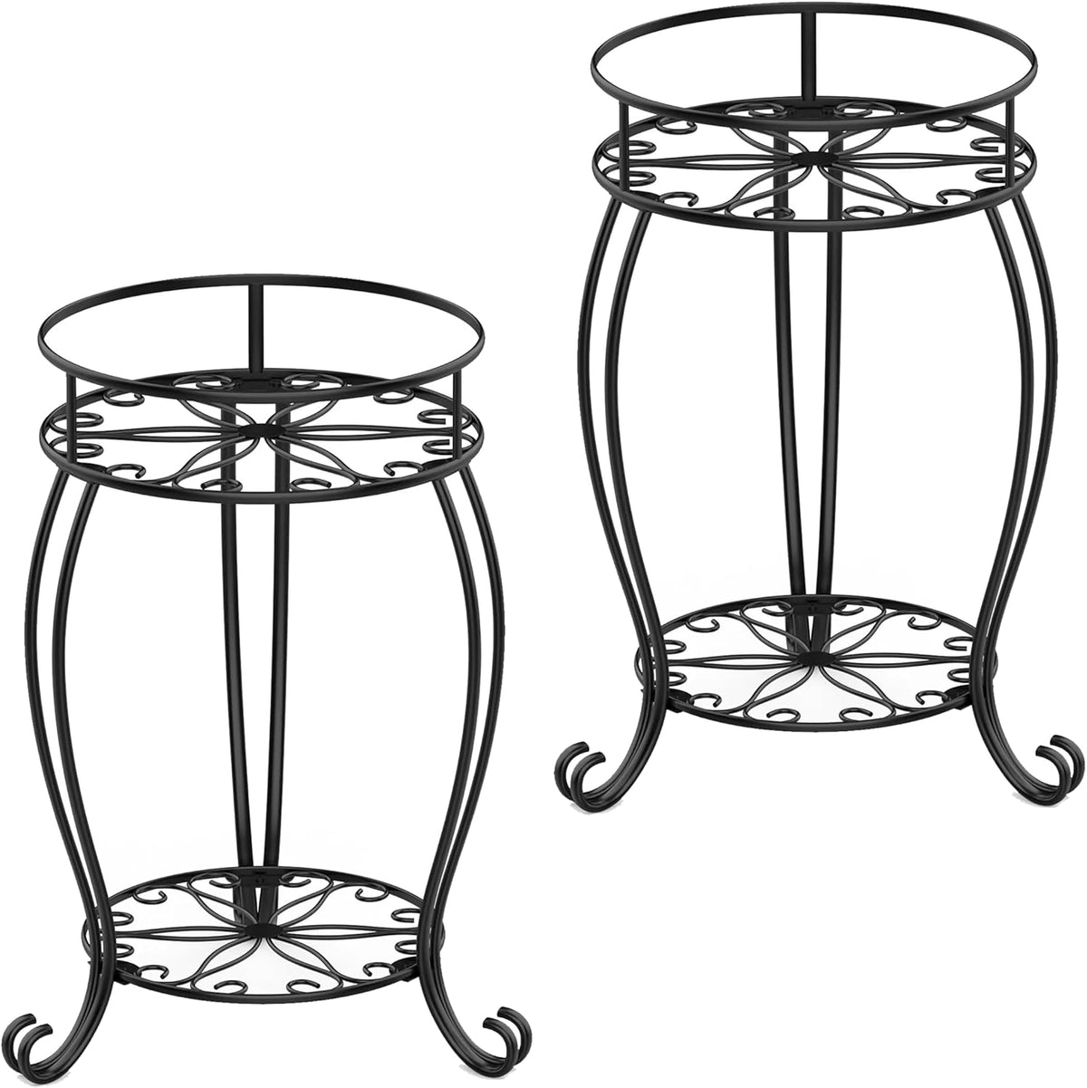 FaithLand 2 Pack Plant Stands, Heavy Duty Metal Planter Holder Indoor Outdoor, 2 Tier Round Potted