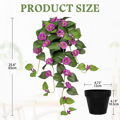 Briful Artificial Hanging Flowers in Pot 25.6" Faux Silk Morning Glory Flower Vine with Cascading
