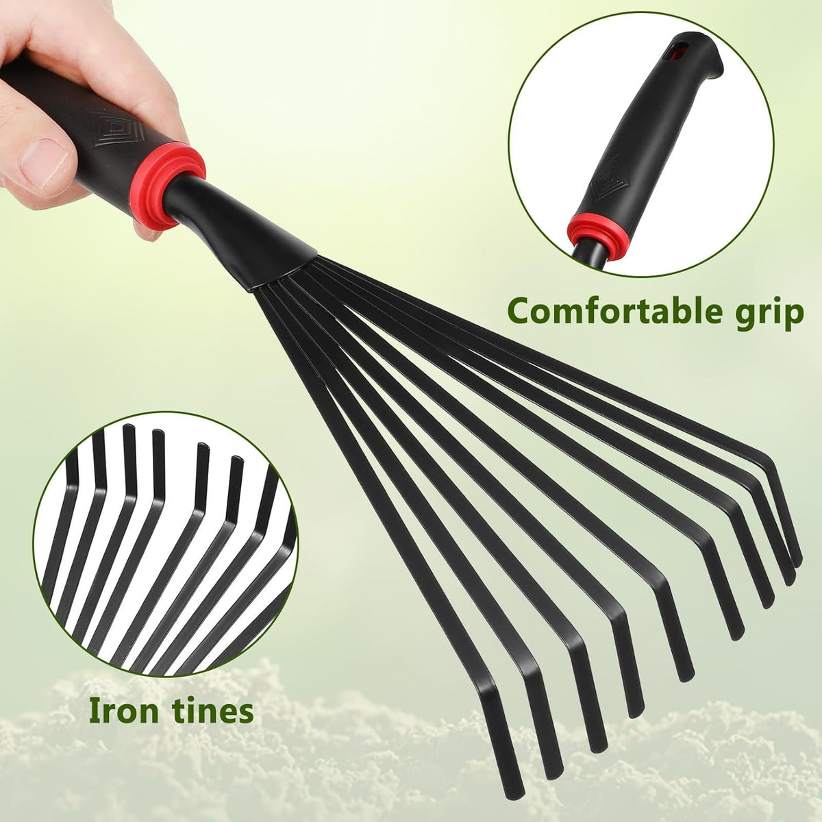 VANZACK 2pcs Gardening Hand Rakes Metal Ash Rakes Hand Tiller Mini Garden Cultivator Tools Portable
