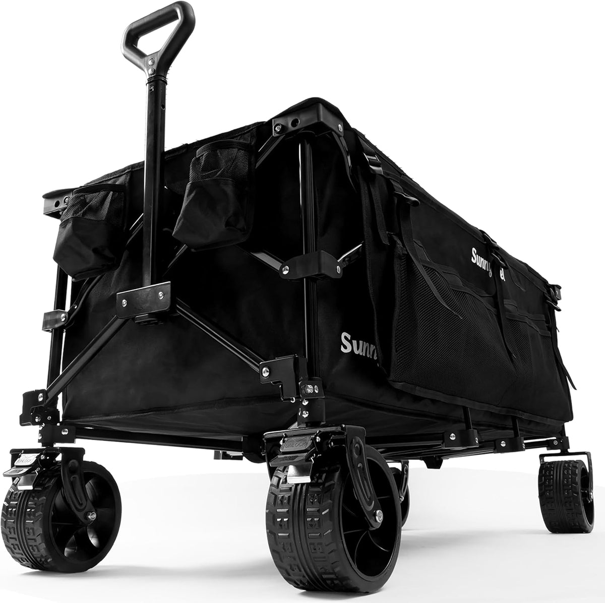 SUNNYFEEL 49''L 550lbs Heavy Duty Wagon Cart Foldable with Wheels,Extra Long Fold Up Wagons Carts
