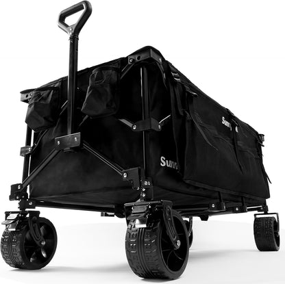 SUNNYFEEL 49''L 550lbs Heavy Duty Wagon Cart Foldable with Wheels,Extra Long Fold Up Wagons Carts