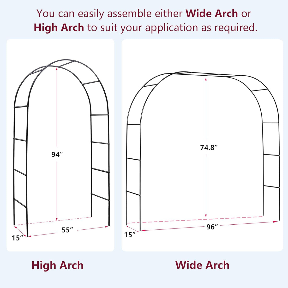 Garden Arch, Outdoor Flower Garden Arch Trellis, Sturdy Steel Arbor for Climbing Plants, Wedding