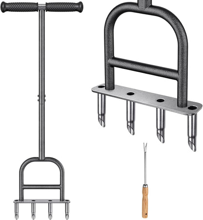 Lawn Coring Aerator Tool, Stainless Steel 4-Core Manual Plug Aerator for Yard & Lawn Aeration