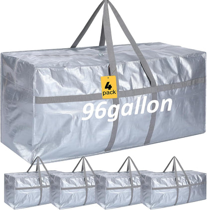 4 Pcs 96 Gallon Large Moving Bags with Zipper and Handles Foldable Storage Duffle Bags Heavy Duty