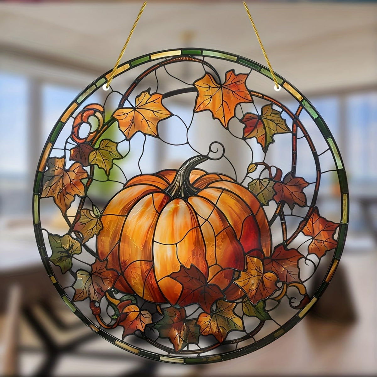 Halloween Suncatcher for Window Hanging Pumpkin Maple Leaves Designs Fall Acrylic Sun Catchers
