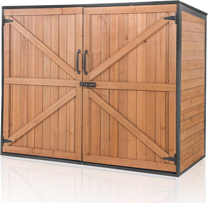 Aivituvin Outdoor Storage Cabinet Trash Can Storage Shed Upgraded with Metal Frame for Garbage Can