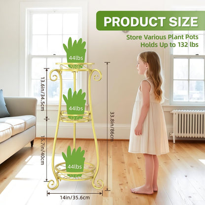 iDavosic.ly 3 Tier Metal Plant Stand Indoor Outdoor, Wrought Iron Corner Tall Flower Pot Holder