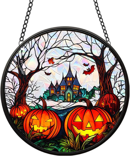 Halloween Sun Catcher - 8 Inch Round Suncatcher for Window Hanging Decoration - Creates Indoor