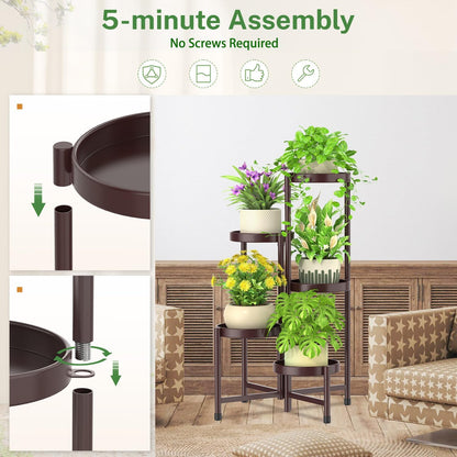 iDavosic.ly Plant Stand Indoor Outdoor, 5 Tier Corner Metal Flower Display Holder Shelf, Folding
